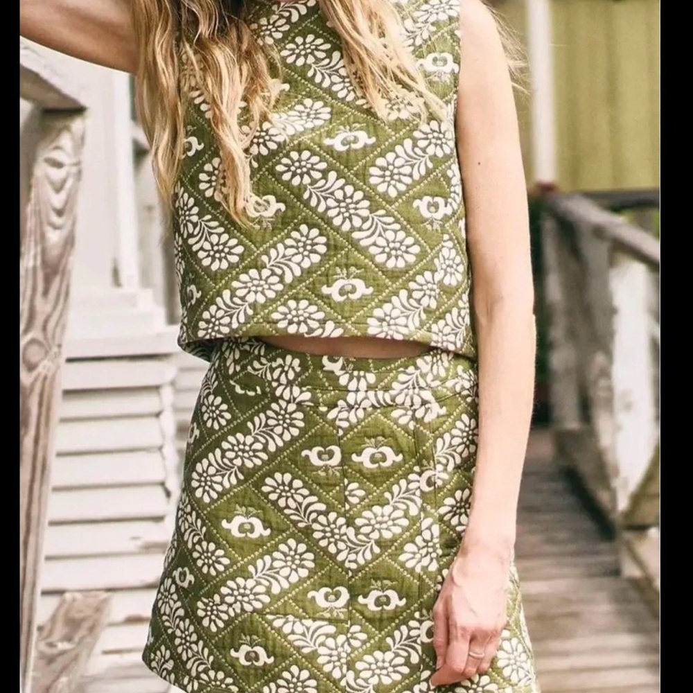 Hunter Bell Olive Green Printed A-Line Mini Skirt